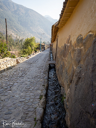 Incan aqueduct in Ollantaytambo carrying water from the mountains.