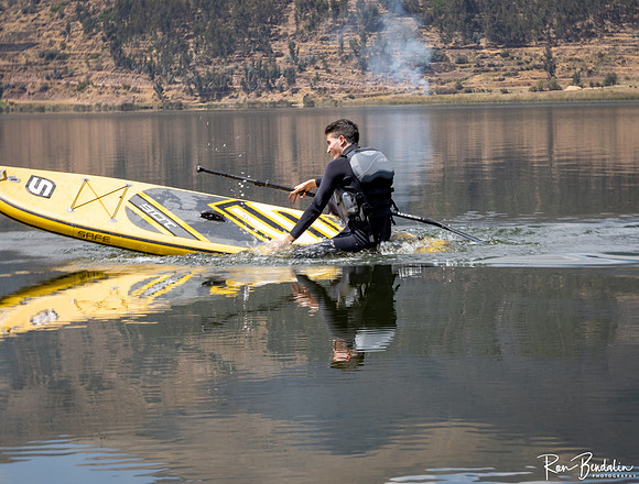 Jacob almost NOT on the paddleboard
