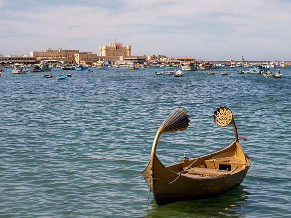 The citadel of Qāʾit Bāy, built on the site and from the ruins of the ancient Pharos (Lighthouse) of Alexandria