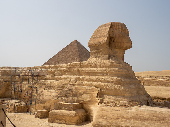The Sphinx - carved 4600 years ago from a single piece of limestone on site